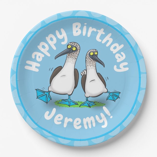 Funny blue footed boobies cartoon illustration paper plate (Front)