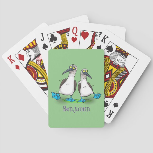 Funny blue footed boobies cartoon illustration playing cards (Back)