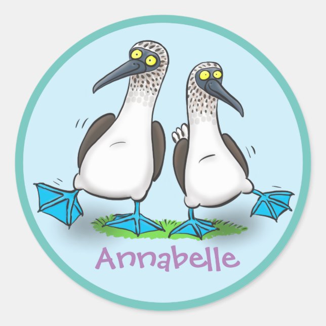 Funny blue footed boobies dancing cartoon classic round sticker (Front)