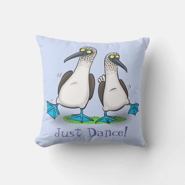 Funny blue footed boobies dancing sea bird cartoon cushion (Front)