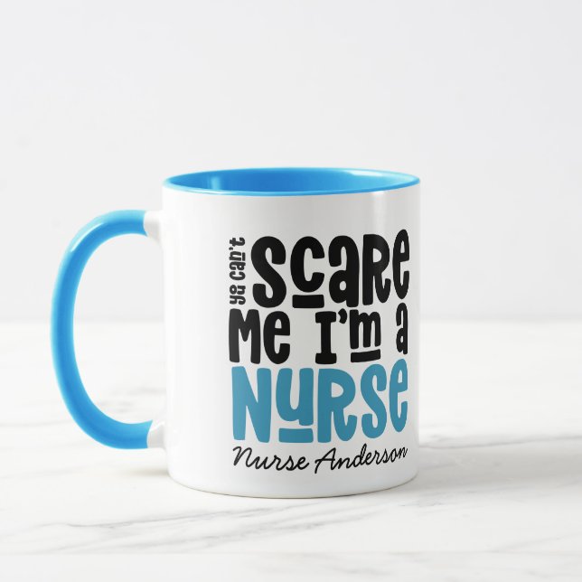 Funny blue girly nurse typography thank you moder mug (Left)