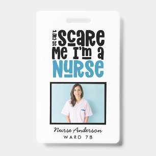 Funny blue girly nurse typography thank you modern ID badge