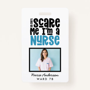 Funny blue girly nurse typography thank you modern ID badge