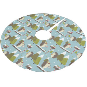 Funny Blue Green Woodland Hedgehog Christmas Brushed Polyester Tree Skirt