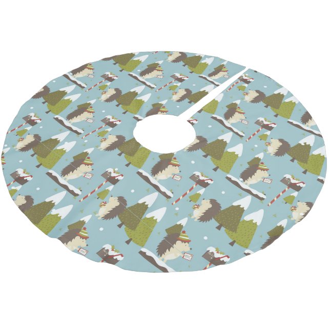Funny Blue Green Woodland Hedgehog Christmas Brushed Polyester Tree Skirt (Angled)