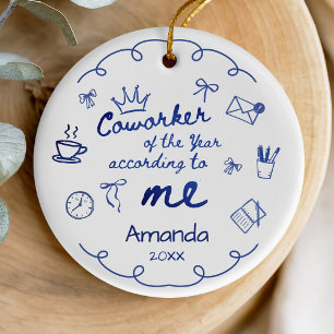 Funny Blue Hand Drawn Doodle Coworker Quote Ceramic Tree Decoration