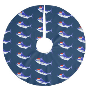 Funny Blue Marlin Santa Claus Brushed Polyester Tree Skirt