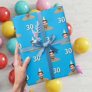 Funny Blue Men's Birthday Gift Card with Faces  Wrapping Paper