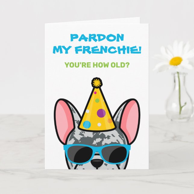Funny Blue Merle French Bulldog Frenchie Birthday  Card (Small Plant)