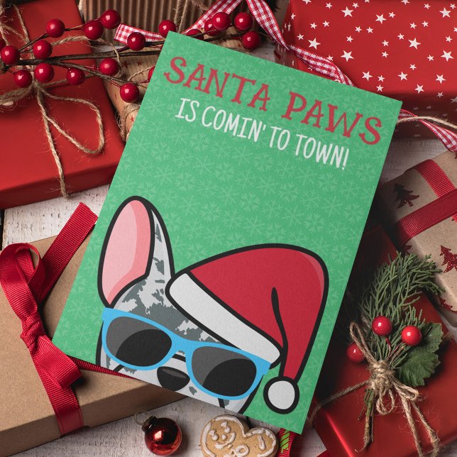 Funny Blue Merle Frenchie Santa Paws Christmas Card (Creator Uploaded)