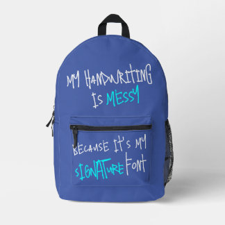 Funny Blue Messy Handwriting Backpack for Students