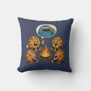 Funny Blue Monster Eats Cookies Campfire Story Cushion