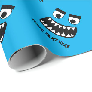 Funny blue monster kid's Birthday wrapping paper