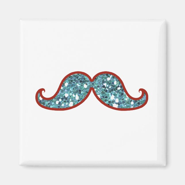 FUNNY BLUE MUSTACHE GLITTER MAGNET (Front)