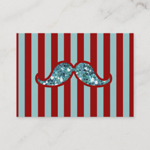 FUNNY BLUE MUSTACHE GLITTER RED STRIPES BUSINESS CARD