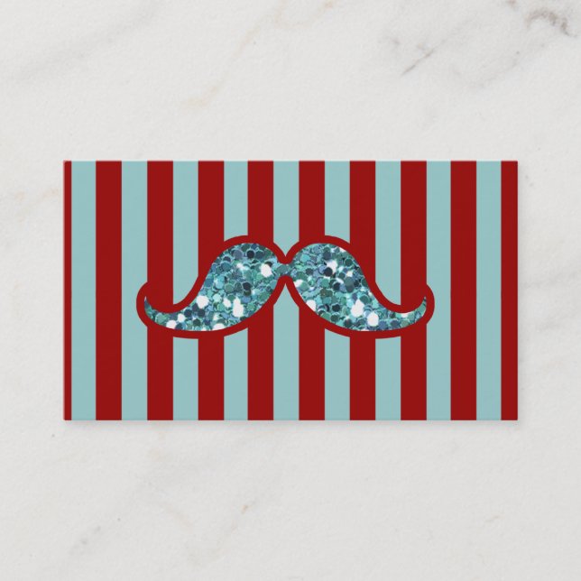 FUNNY BLUE MUSTACHE GLITTER RED STRIPES BUSINESS CARD (Front)