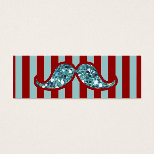 FUNNY BLUE MUSTACHE GLITTER RED STRIPES MINI BUSINESS CARD