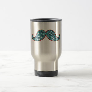 FUNNY BLUE MUSTACHE GLITTER TRAVEL MUG