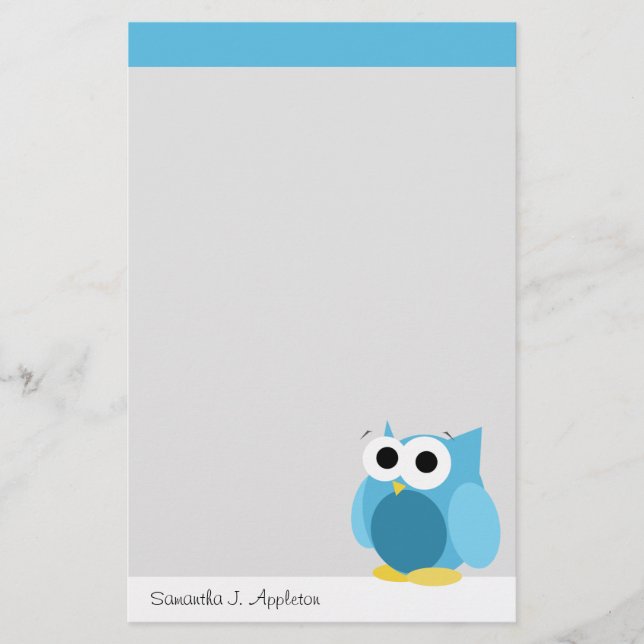 Funny Blue Owl - Personalised Stationery (Front)