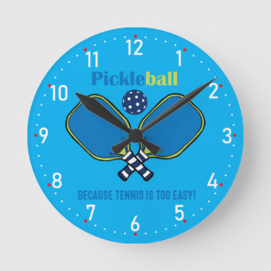 Funny blue Pickleball Round Clock