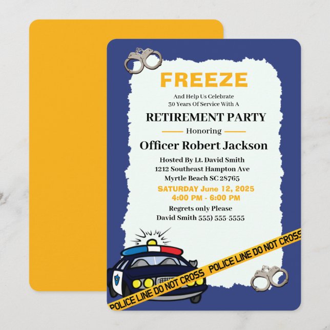 Funny Blue Police Officer Retirement Party  Invita Invitation (Front/Back)