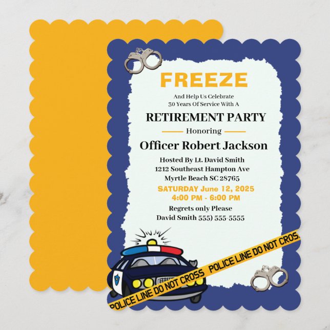 Funny Blue Police Officer Retirement Party  Invita Invitation (Front/Back)