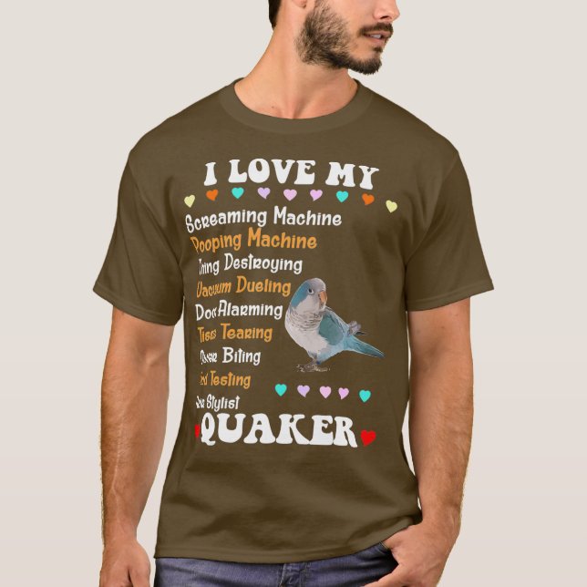 Funny Blue Quaker Shirt I Love Quaker Parrot (Front)