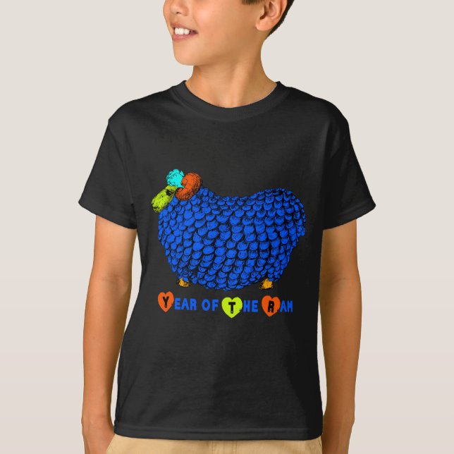 Funny Blue Ram Chinese New Year Zodiac K Black Tee (Front)