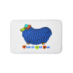 Funny Blue Ram Chinese Year Zodiac Bath Mat