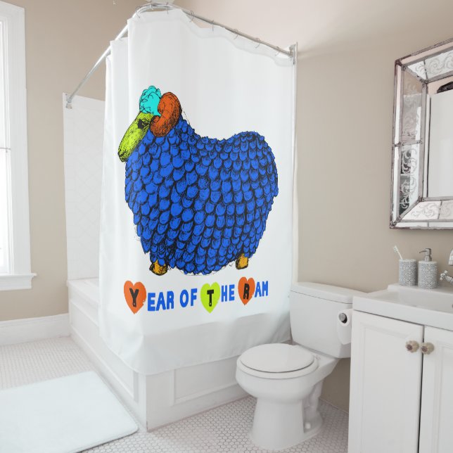 Funny Blue Ram Chinese Year Zodiac Birthday SCu Shower Curtain (In Situ)