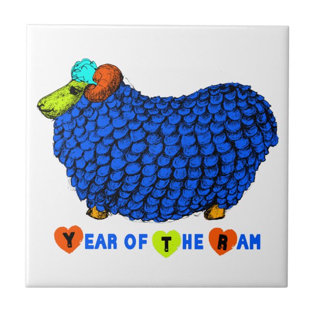Funny Blue Ram Chinese Year Zodiac Ceramic Tile (Front)