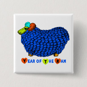Funny Blue Ram Chinese Year Zodiac Square B 15 Cm Square Badge
