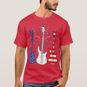 Funny Blue Red White Guitar USA Flag Guitarist 4th T-Shirt
