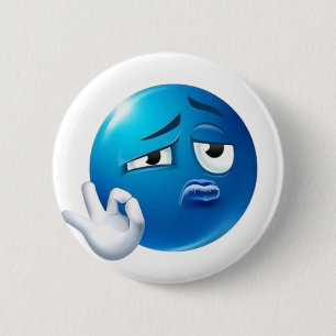 Funny Blue Sad Emoji Pin - Expressive Face Pinback