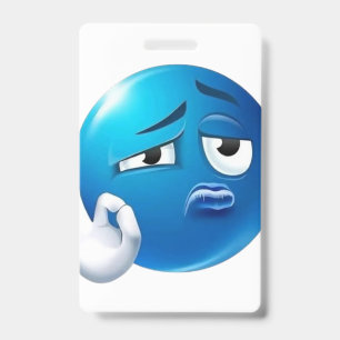 Funny Blue Sad Emoji Pin - Expressive Face Pinback ID Badge