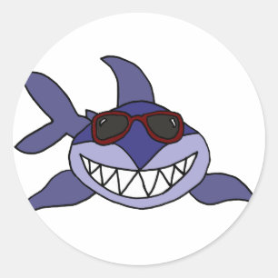 Funny Blue Shark with Sunglasses Classic Round Sticker