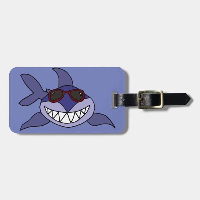 Funny Blue Shark with Sunglasses Luggage Tag (Front Horizontal)
