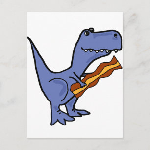 Funny Blue T-rex Dinosaur Eating Bacon Art Postcard