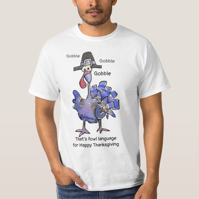 Funny Blue Turkey Gobble T Shirt (Front)