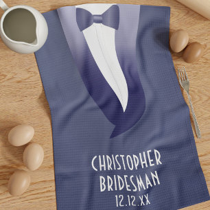 Funny Blue Tuxedo Bridesman Wedding Favour Tea Towel