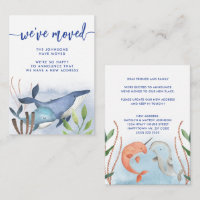 Funny Blue Whale New Address Moving Announcement