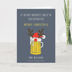 Funny Blue Wonderful Time For Rein beer Christmas Holiday Card