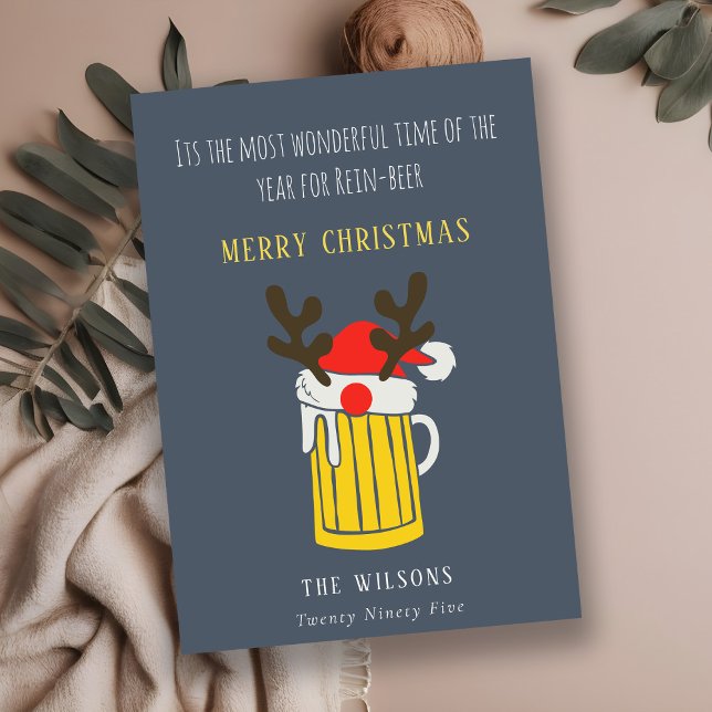 Funny Blue Wonderful Time For Rein beer Christmas Holiday Card (Creator Uploaded)