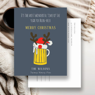 Funny Blue Wonderful Time For Rein beer Christmas Holiday Postcard