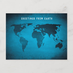 Funny blue world map postcard