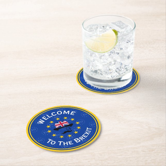 Funny Blue Yellow European Union Brexit Art Round Paper Coaster (Insitu)