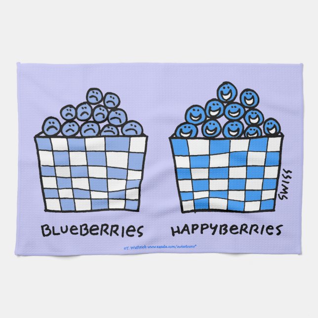 Funny Blueberries Cartoon Art Blueberry Kitchen Tea Towel (Horizontal)