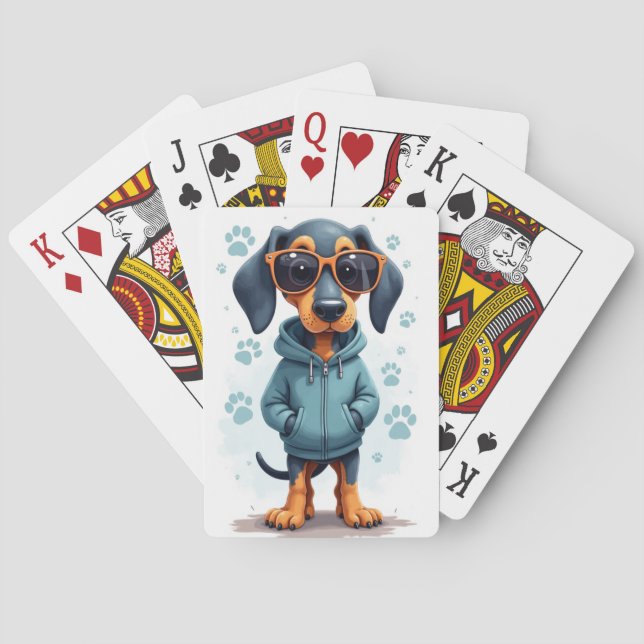 Funny Bluetick Coonhound Kawaii Dog Playing Cards (Back)