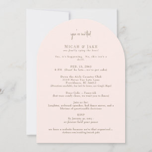 Funny Blush & Gold Unusual Wedding Invitation