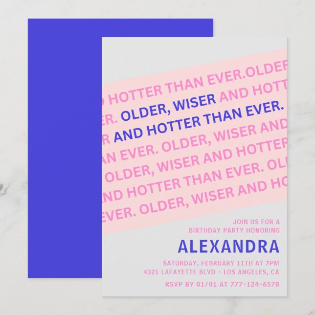 Funny Blush Pink Older Wiser 96th birthday Invitation (Front/Back)